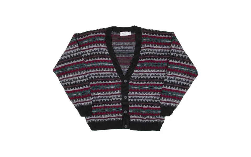 The Mens Store Mens Patterned Cardigan Maroon V-neck 90s Cable Knit L