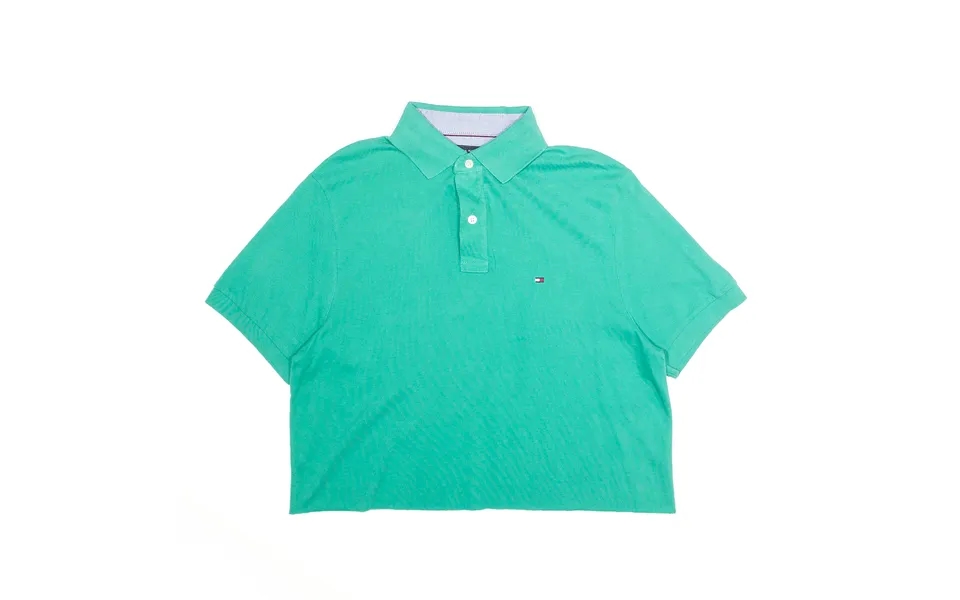 Tommy Hilfiger Cropped Turquoise Green Short Sleeve Polo Shirt Womens M