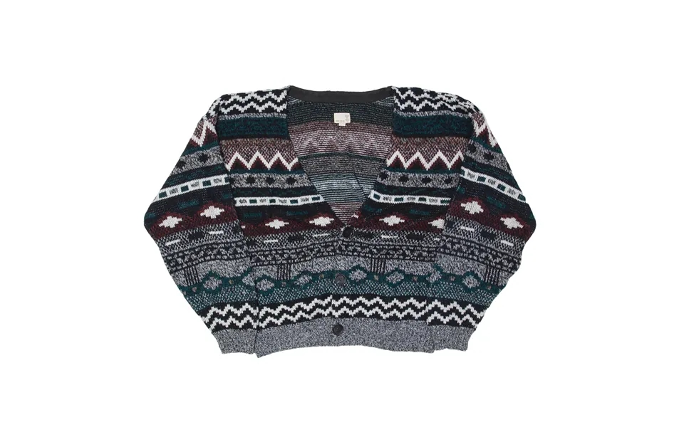 Urban Renewal Patterned Cardigan Grey Crazy Pattern Chunky Knit V-neck Mens M