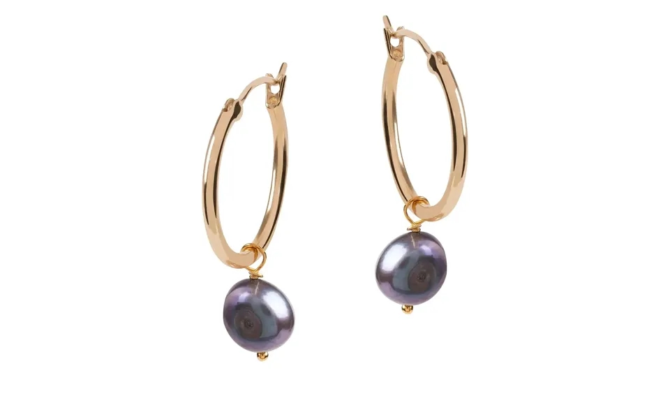 Venus Gold Hoop Earrings With Dark Grey Pearl Charm Size Large