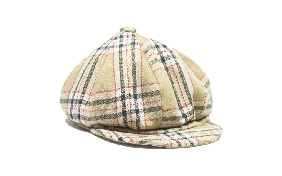 Womens Beret Beige Wool Check M