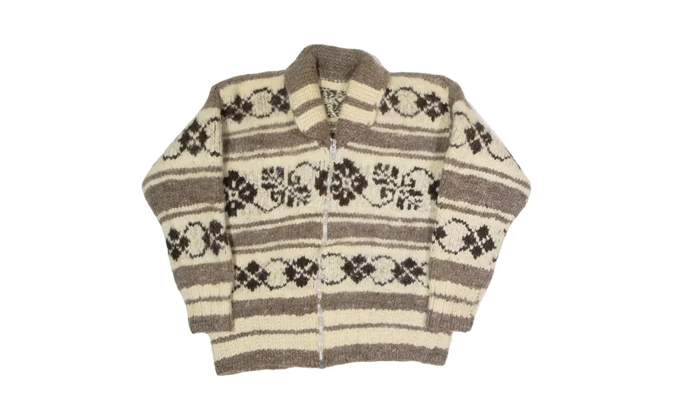Womens Patterned Cardigan Beige Fair Isle Chunky Knit Wool L