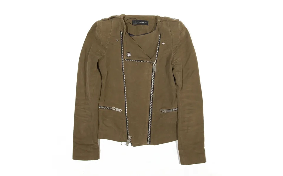 Zara Leather Look Biker Jacket Beige Womens Xs