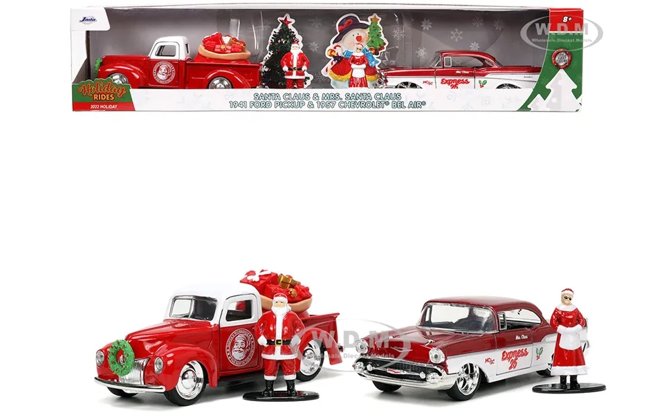1941 Ford Pickup Truck Red And White Santas Workshop And 1957 Chevrolet Bel Air Red Metallic And White Express 25 With M