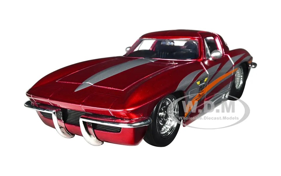 1963 Chevrolet Corvette Stingray Red Metallic With Silver Graphics Bigtime Muscle Series 1 24 Diecast Model Car By Jada