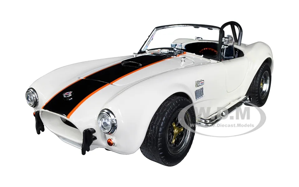 1964 Shelby Cobra 427 S C Roadster Cream With Black And Orange Stripes 1 18 Diecast Model Car By Road Signature