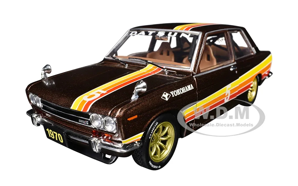 1970 Datsun 510 5 Brown Metallic With Stripes Limited Edition To 4250 Pieces Worldwide 1 24 Diecast Model Car By M2 Mach