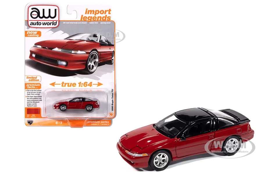1990 Eagle Talon Tsi Flash Red With Black Top And Sun Roof Import Legends Series 1 64 Diecast Model Car By Auto World
