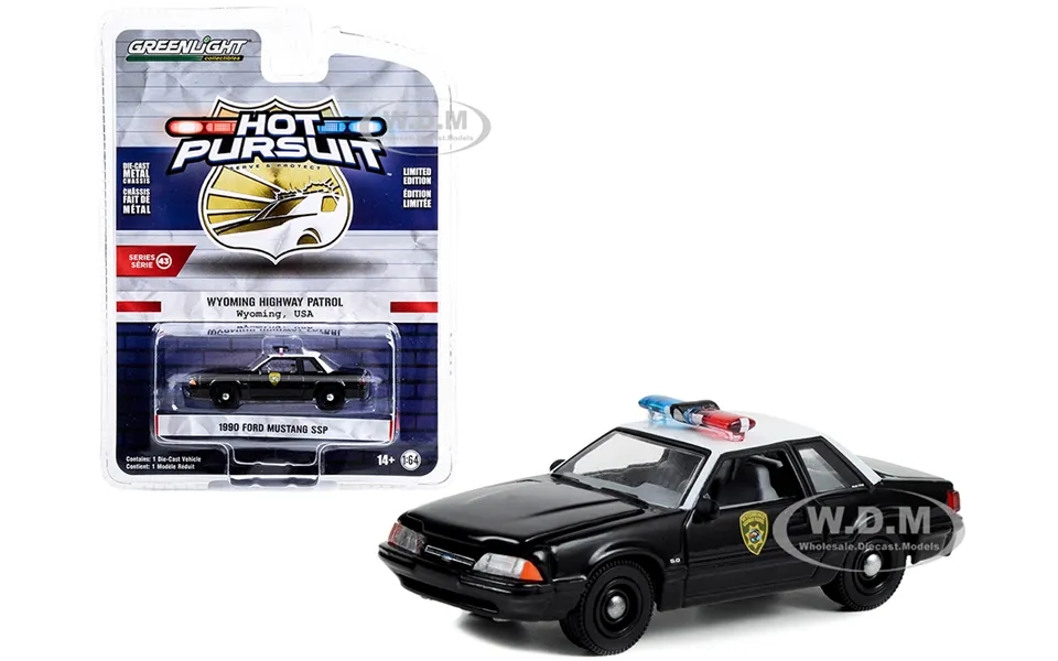 1990 Ford Mustang Ssp Black And White Wyoming Highway Patrol Hot Pursuit Series 43 1 64 Diecast Model Car By Greenlight