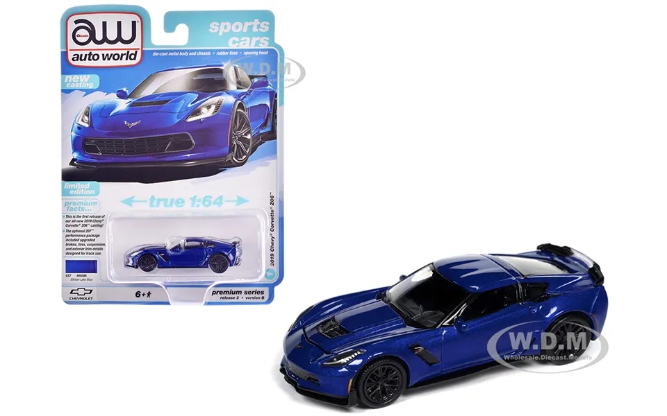2019 Chevrolet Corvette Z06 Elkhart Lake Blue Metallic Sports Cars Series 1 64 Diecast Model Car By Auto World
