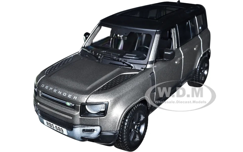 2022 Land Rover Defender 110 Dark Silver Metallic With Black Top And Sunroof 1 24 Diecast Model Car By Bburago