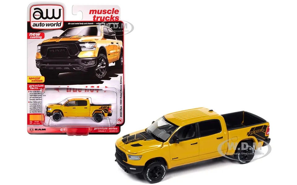 2023 Ram 1500 Rebel Havoc Edition Pickup Truck Baja Yellow Muscle Trucks Series 1 64 Diecast Model Car By Auto World