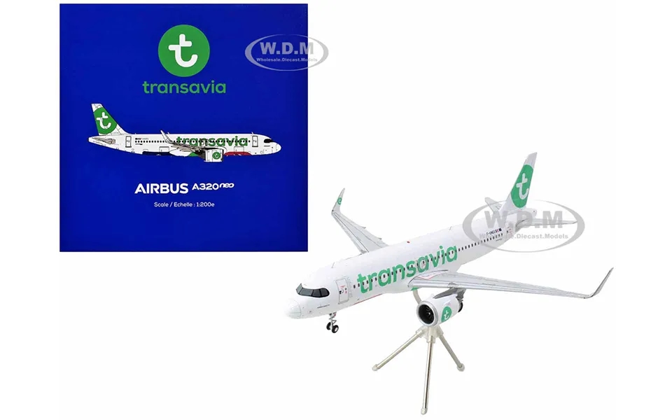 Airbus A320neo Commercial Aircraft Transavia Airlines F-gneo White With Green Tail Gemini 200 Series 1 200 Diecast Model