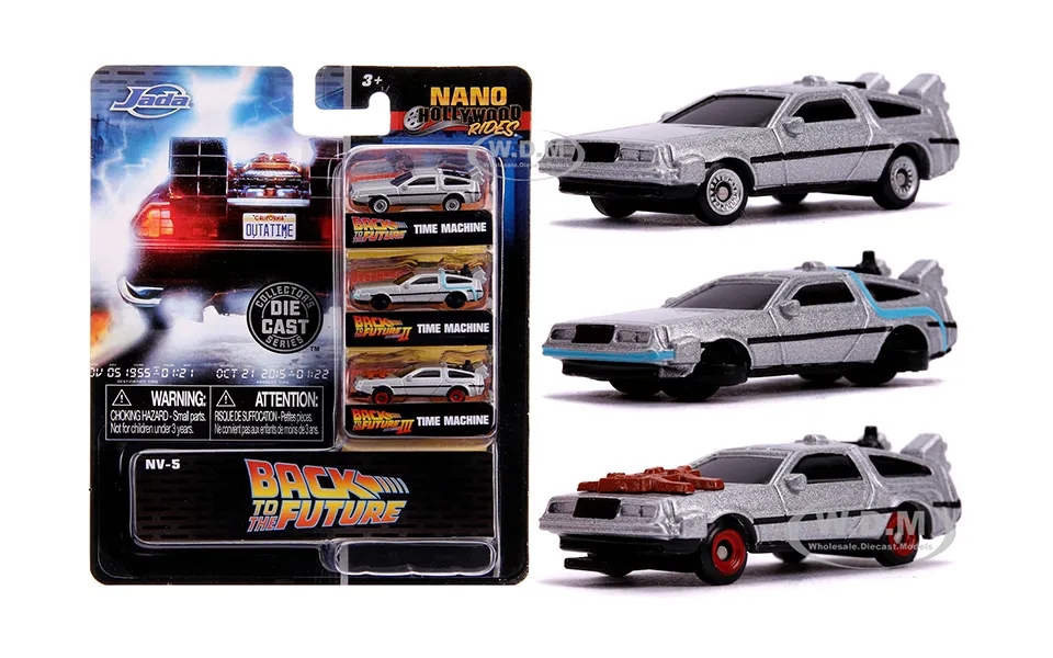 Back To The Future Time Machine 3 Piece Set Nano Hollywood Rides Diecast Model Cars By Jada