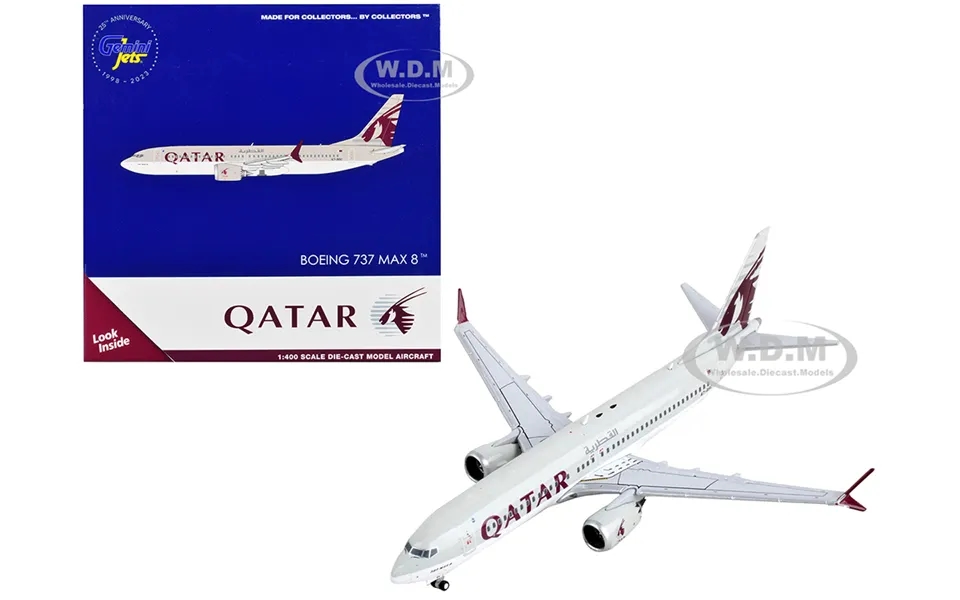 Boeing 737 Max 8 Commercial Aircraft Qatar Airways Gray With Tail Graphics 1 400 Diecast Model Airplane By Geminijets
