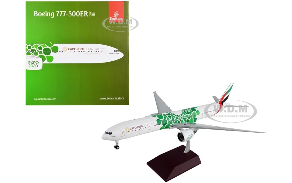 Boeing 777-300er Commercial Aircraft Emirates Airlines - Dubai Expo 2020 White With Green Graphics Gemini 200 Series 1 2