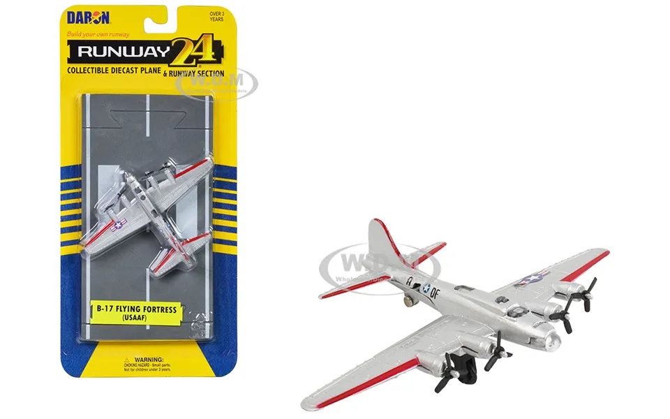Boeing B-17 Flying Fortress Bomber Aircraft Silver Metallic United States Army Air Force With Runway Section Diecast Mod