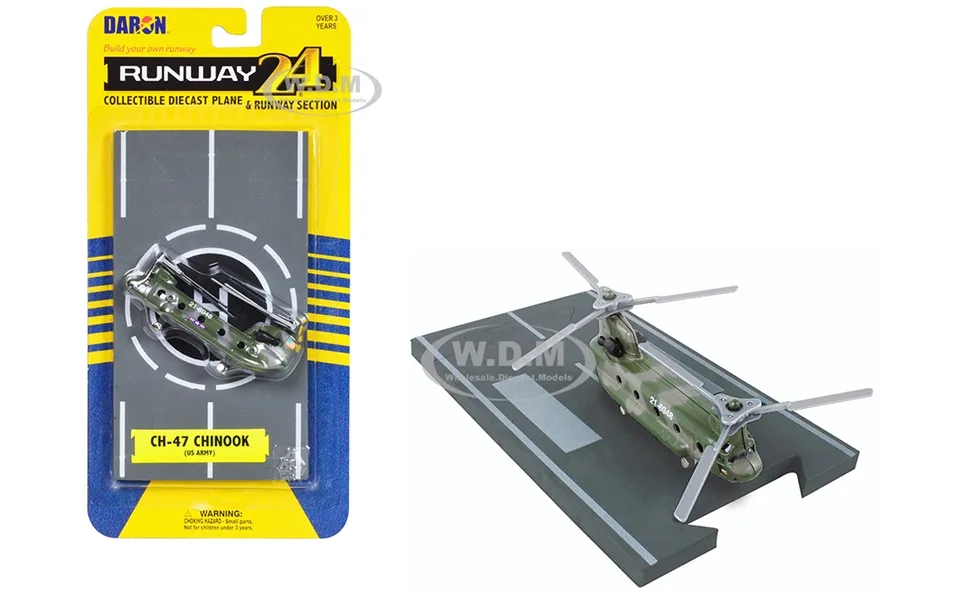 Boeing Ch-47 Chinook Helicopter Olive Camouflage United States Army With Runway Section Diecast Model By Runway24