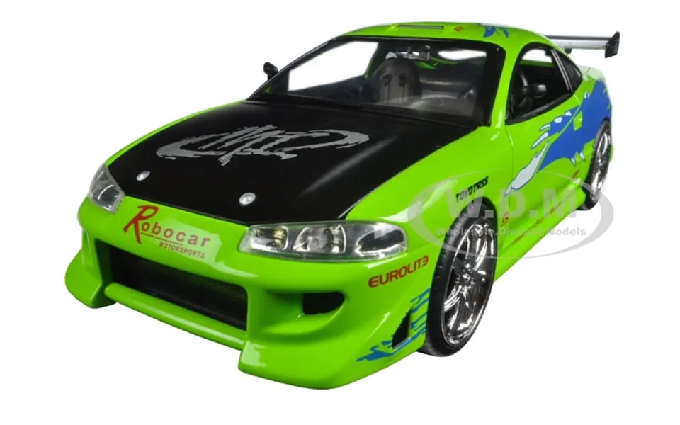 Brians Mitsubishi Eclipse Green With Black Hood And Graphics The Fast And The Furious 2001 Movie 1 24 Diecast Model Car