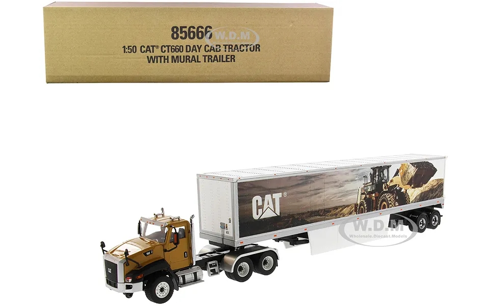 Cat Caterpillar Ct660 Day Cab With Caterpillar Mural Dry Van Trailer Transport Series 1 50 Diecast Model By Diecast Mast