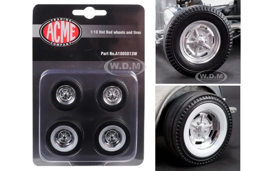 Chrome Salt Flat Wheel And Tire Set Of 4 Pieces From 1932 Ford 5 Window Hot Rod 1 18 By Acme
