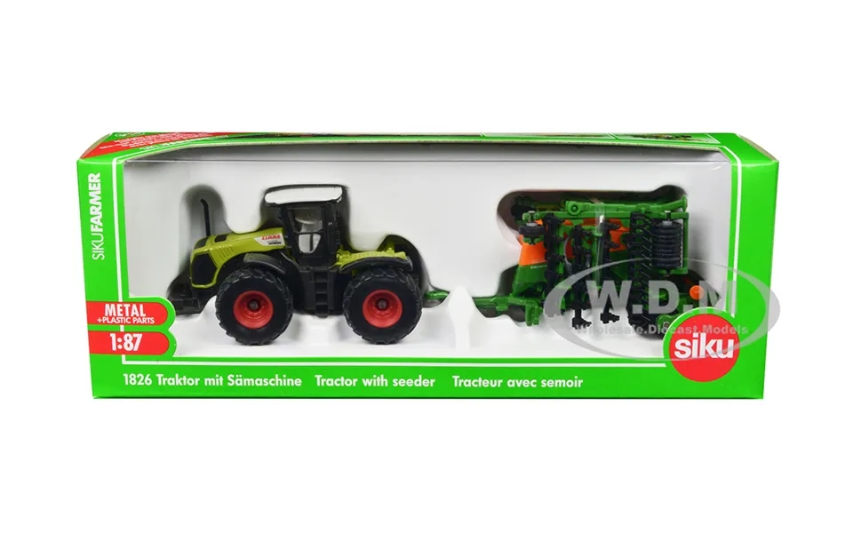 Claas Xerion 5000 Tractor Green With Gray Top And Amazone Cayena 6001 Seeder 1 87 Ho Diecast Model By Siku