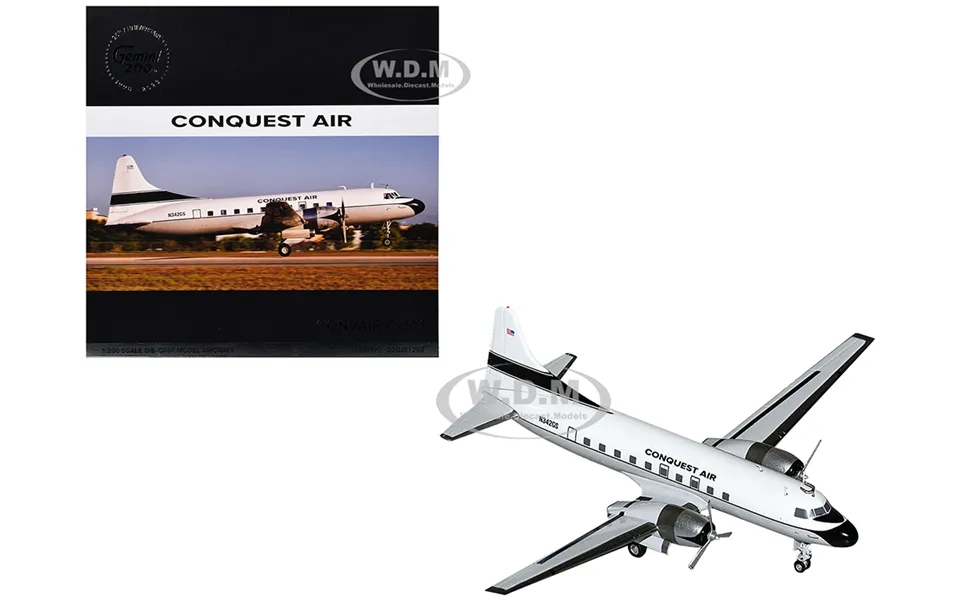 Convair C-131 Commercial Aircraft Conquest Air Cargo N342gs White With Black Tail Stripes Gemini 200 Series 1 200 Diecas