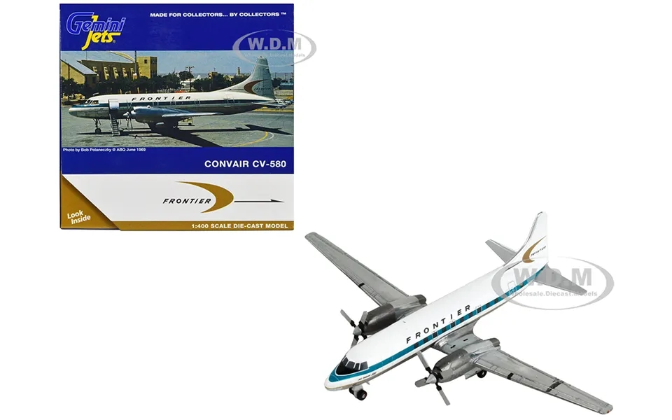 Convair Cv-580 Commercial Aircraft Frontier Airlines White With Teal Stripes 1 400 Diecast Model Airplane By Geminijets