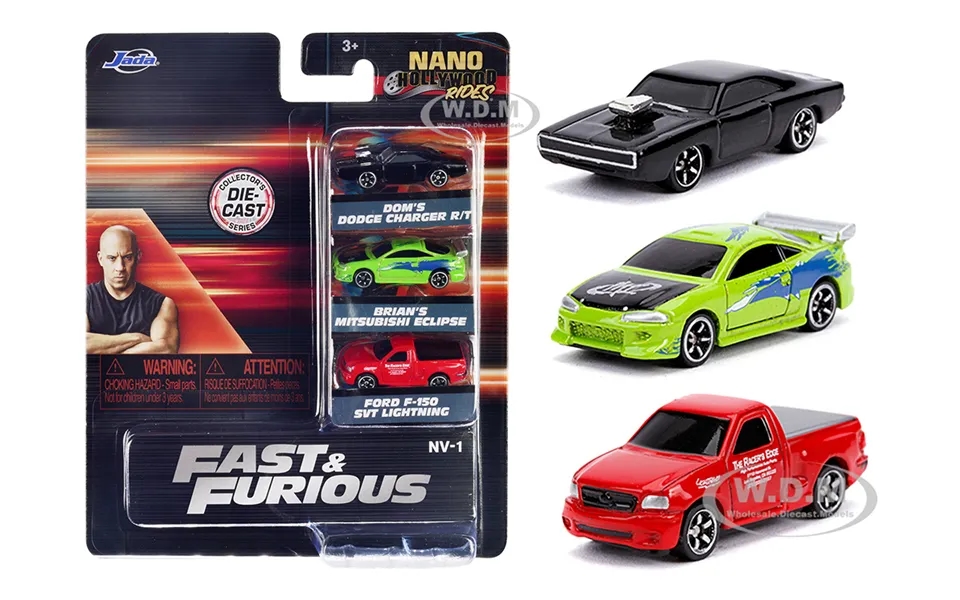 Fast & Furious 3 Piece Set Nano Hollywood Rides Diecast Model Cars By Jada