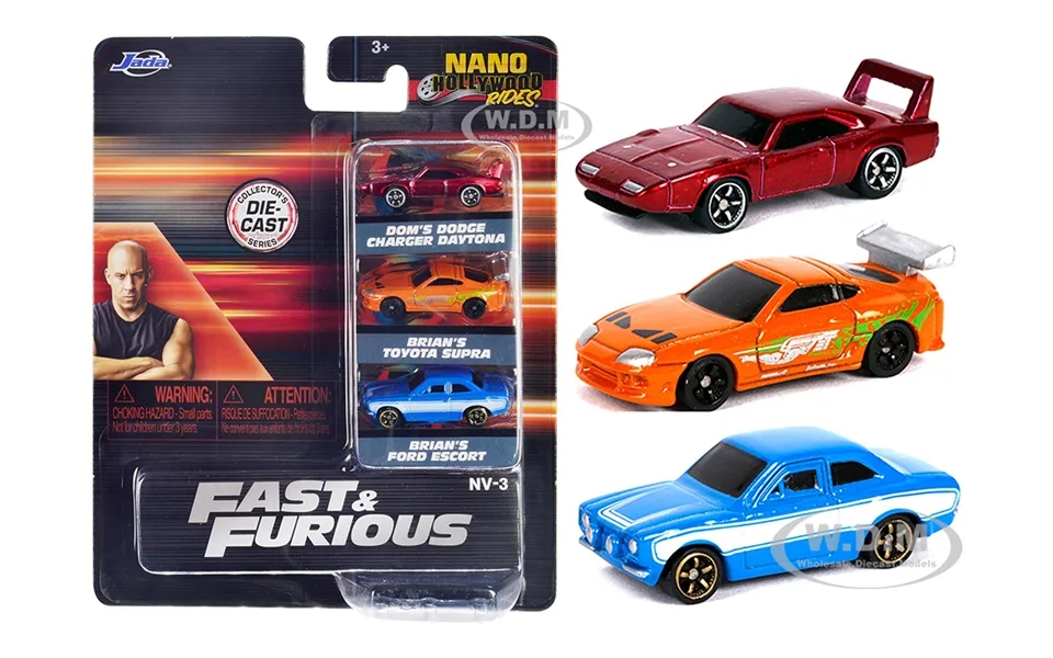 Fast & Furious 3 Piece Set Nano Hollywood Rides Series 1 Diecast Model Cars By Jada