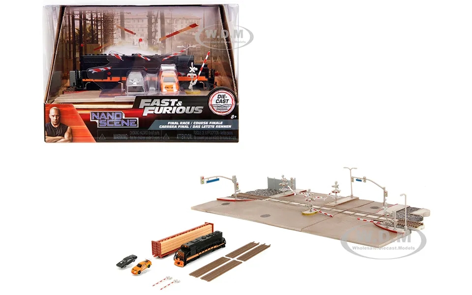 Fast & Furious Final Race Diorama With Toyota Supra Orange And Dodge Charger Black Nano Scene Series Model By Jada