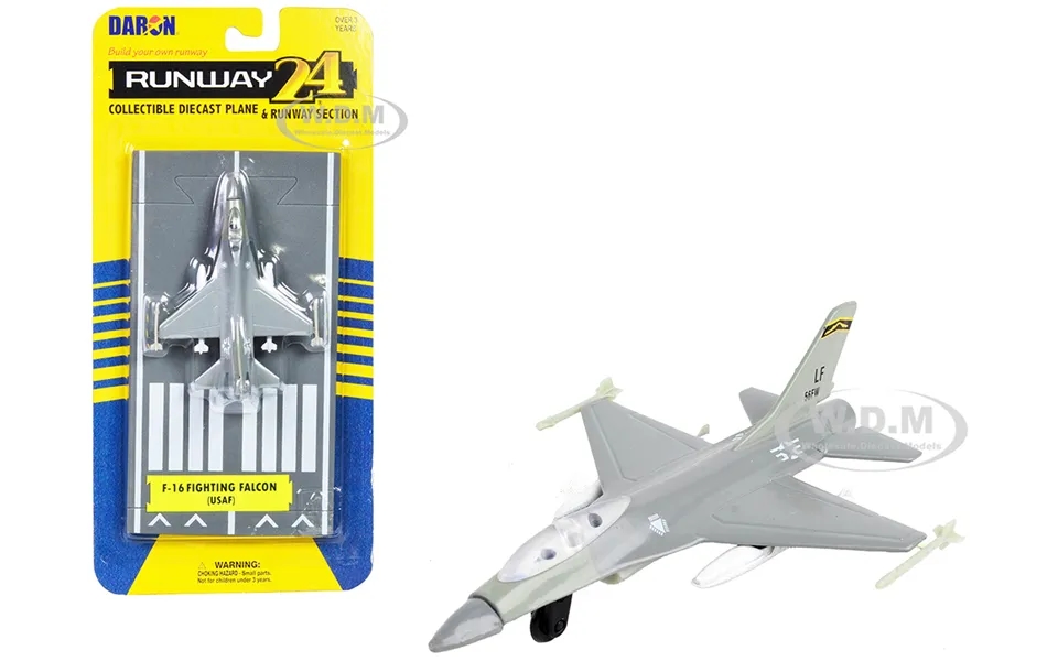 General Dynamics F-16 Fighting Falcon Fighter Aircraft Gray United States Air Force With Runway Section Diecast Model Ai