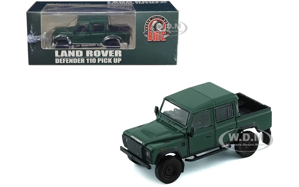 Land Rover Defender 110 Pickup Truck Green With Extra Wheels 1 64 Diecast Model Car By Bm Creations