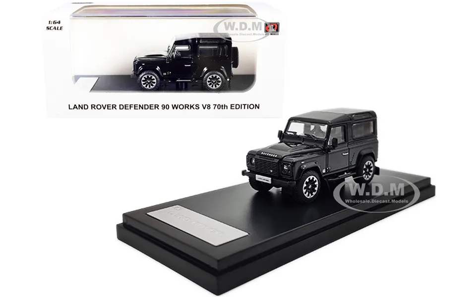 Land Rover Defender 90 Works V8 Black Metallic 70th Edition 1 64 Diecast Model Car By Lcd Models