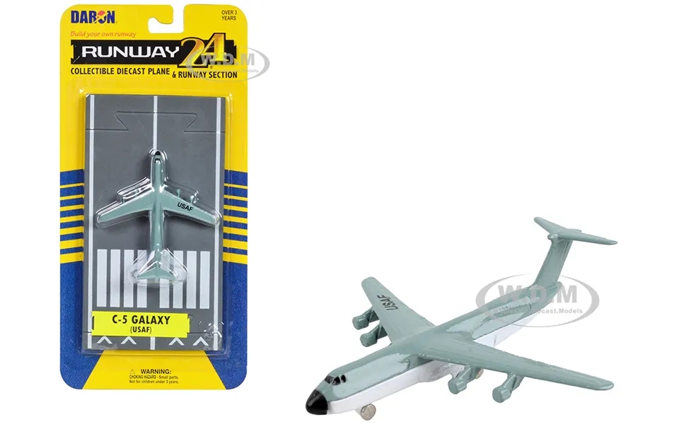 Lockheed C-5 Galaxy Transport Aircraft Gray And White United States Air Force With Runway Section Diecast Model Airplane