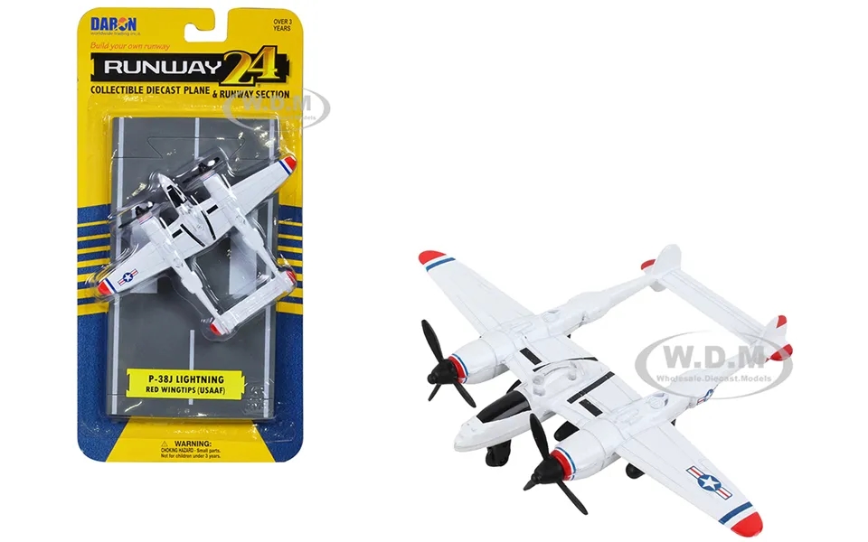 Lockheed P-38j Lightning Fighter Aircraft White With Red Wingtips United States Army Air Force With Runway Section Dieca