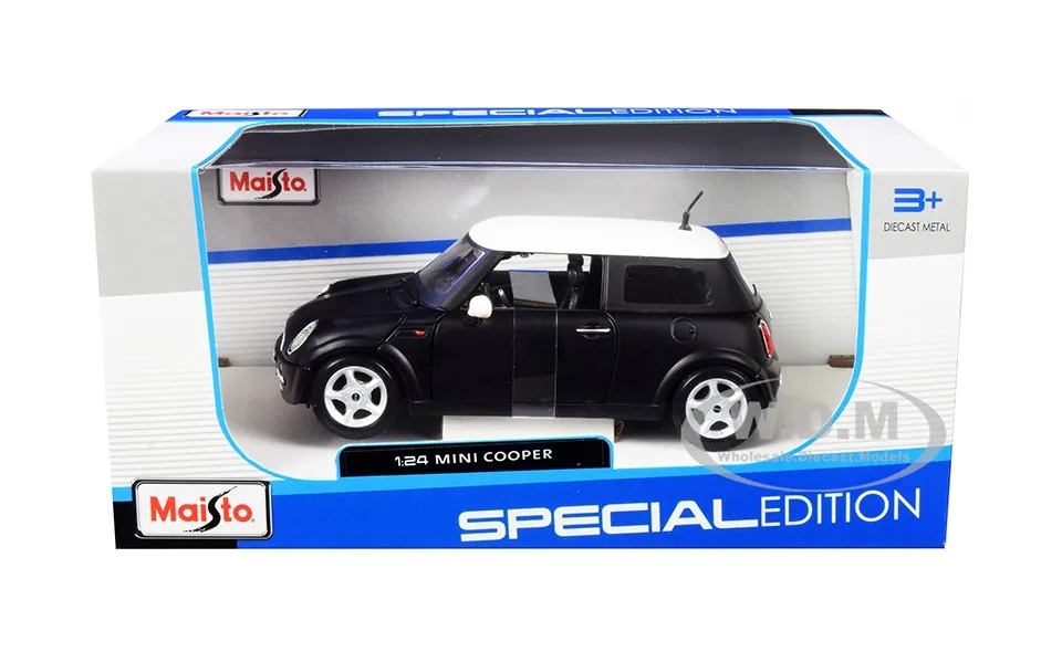 Mini Cooper Matt Black With White Top 1 24 Diecast Model Car By Maisto