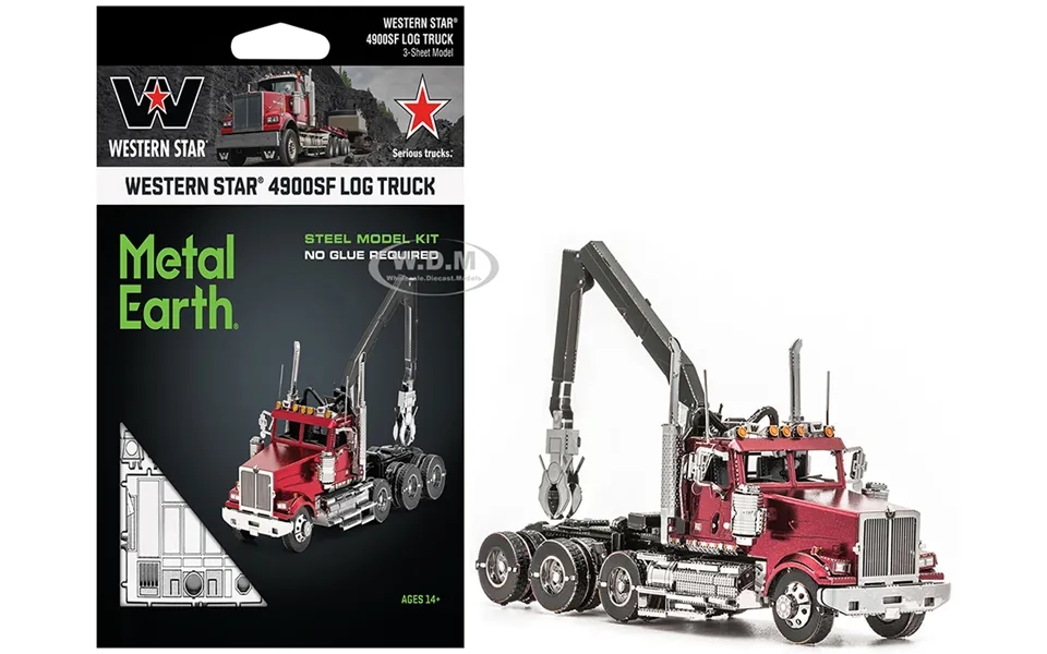 Model Kit Western Star 4900sf Log Truck Red Challenging Difficulty Steel Model By Metal Earth
