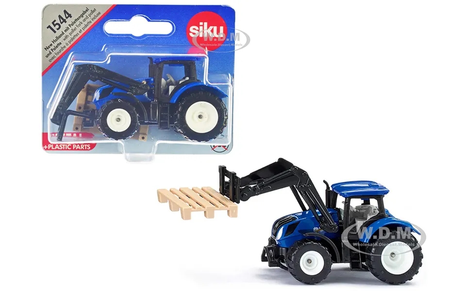 New Holland T7.315 Tractor With Pallet Fork And Pallet Blue And Black Diecast Model By Siku