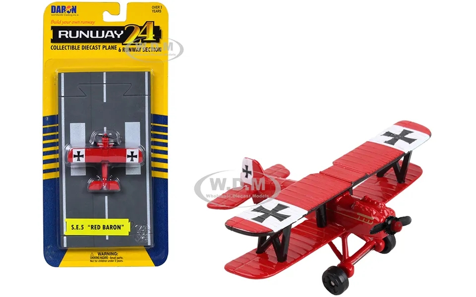 Royal Aircraft Factory S.e.5 Fighter Aircraft Red Red Baron Livery With Runway Section Diecast Model Airplane By Runway2