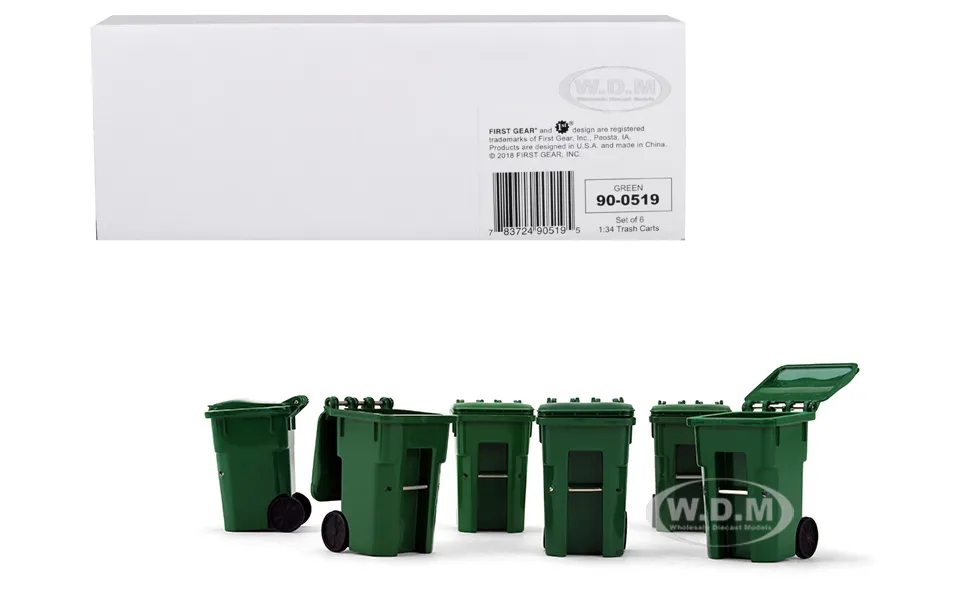 Set Of 6 Green Garbage Trash Bin Containers Replica 1 34 Models By First Gear