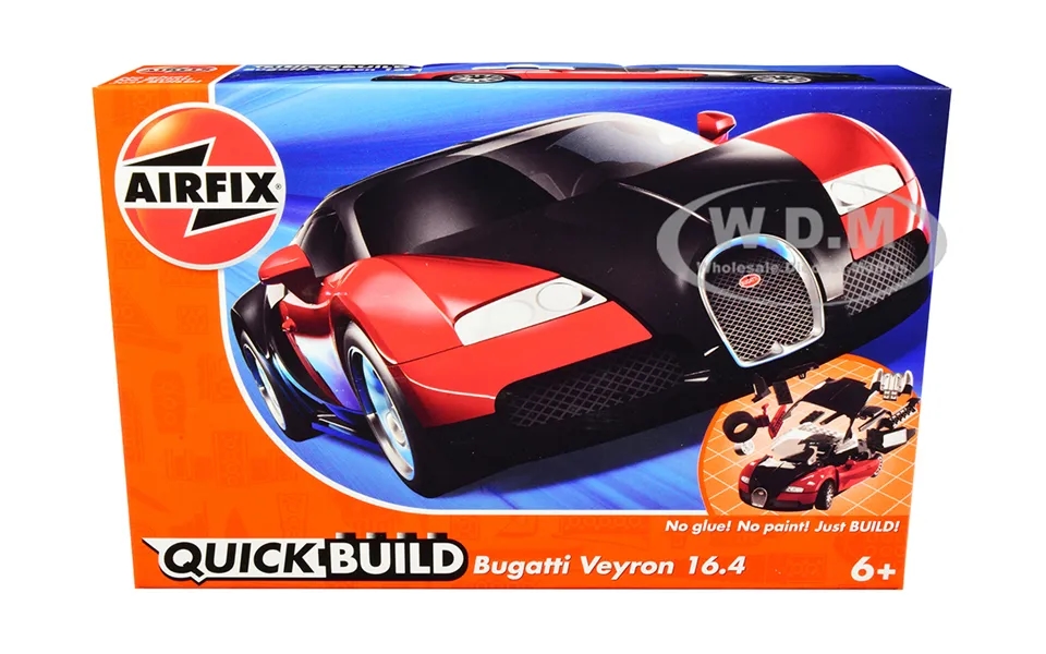 Skill 1 Model Kit Bugatti Veyron Red Black Snap Together Painted Plastic Model Car Kit By Airfix Quickbuild