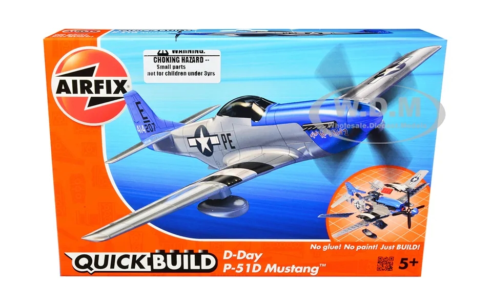 Skill 1 Model Kit D-day P-51d- Mustang Snap Together Painted Plastic Model Airplane Kit By Airfix Quickbuild