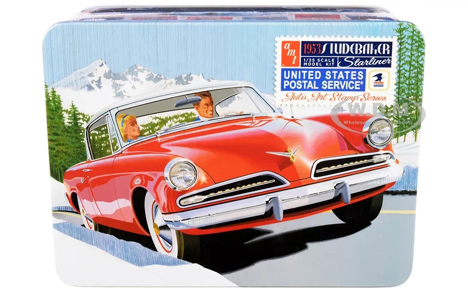 Skill 2 Model Kit 1953 Studebaker Starliner With Usps United States Postal Service Themed Collectible Tin Box 3-in-1 Kit