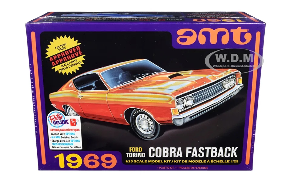 Skill 2 Model Kit 1969 Ford Torino Cobra Fastback 3-in-1 Kit 1 25 Scale Model By Amt