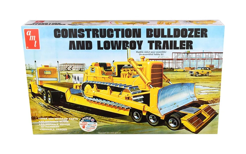 Skill 3 Model Kit Construction Bulldozer And Lowboy Trailer Set Of 2 Pieces 1 25 Scale Model By Amt