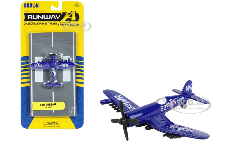 Vought F4u Corsair Fighter Aircraft Blue United States Marine Corps With Runway Section Diecast Model Airplane By Runway