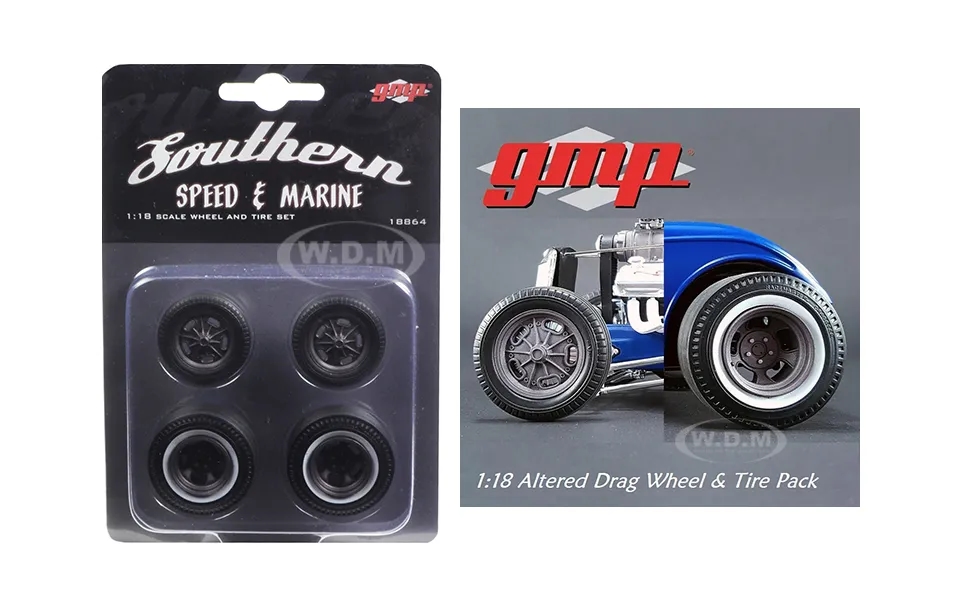 Wheels And Tires Set Of 4 Drag Magnesium Finish From 1934 Altered Drag Coupe 1 18 By Gmp