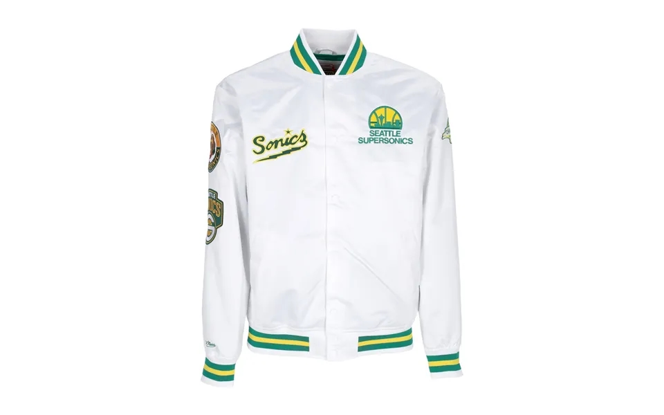 Men's Bomber Jacket Nba Hometown Lw Satin Jacket Hardwood Classics Seasup White