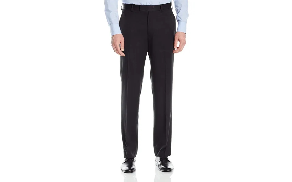 Black Men's Regular Fit Wool Dress Pants - Flat Front Style